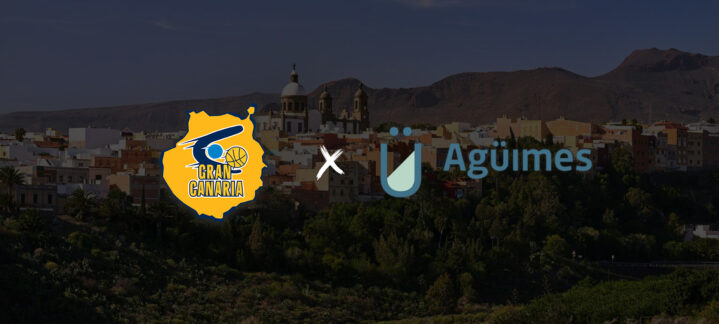Logos de Gran Canaria y Agüimes sobre un paisaje canario. Colaboración para el derbi.